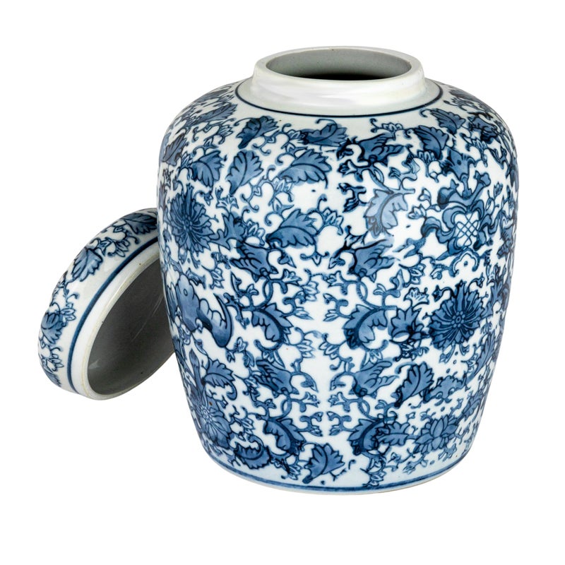 Creative Co-op Decorative Blue and White Ceramic Ginger Jar with Lid - Image 5